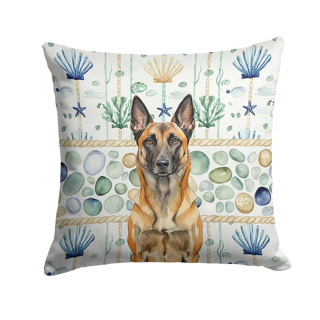 Belgian Malinois Coastal Sea Glass Decorative Throw Pillow 14x14 Indoor Outdoor Accent Cushion, Fabric Cover with Insert for Sofa, Bed, Porch & Living Room