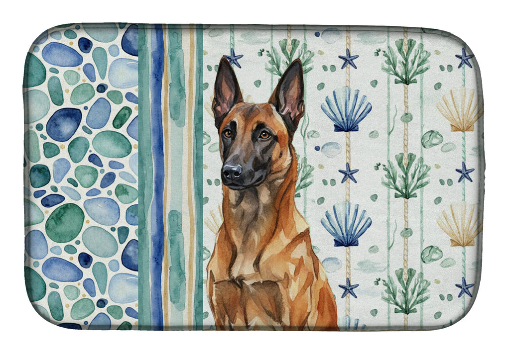 Mahogany Belgian Malinois Coastal Sea Glass Dish Drying Mat Absorbent Dish Drying Mat Pad for Kitchen Counter Dish Drainer Mat for Countertop, 14 x 21", Multicolor