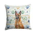 Mahogany Belgian Malinois Coastal Sea Glass Decorative Throw Pillow 14x14 Indoor Outdoor Accent Cushion, Fabric Cover with Insert for Sofa, Bed, Porch & Living Room