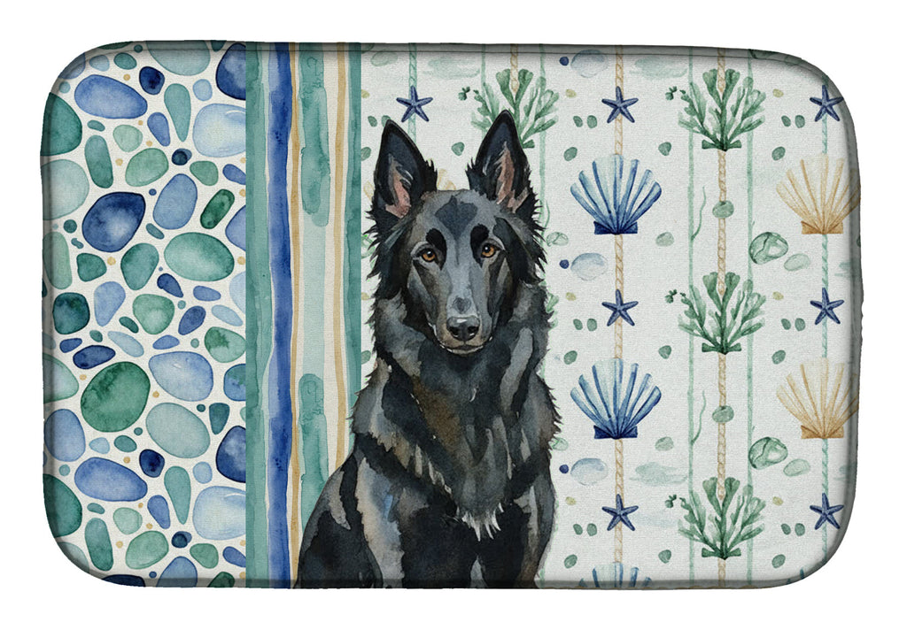 Belgian Sheepdog Groenendael Coastal Sea Glass Dish Drying Mat Absorbent Dish Drying Mat Pad for Kitchen Counter Dish Drainer Mat for Countertop, 14 x 21", Multicolor