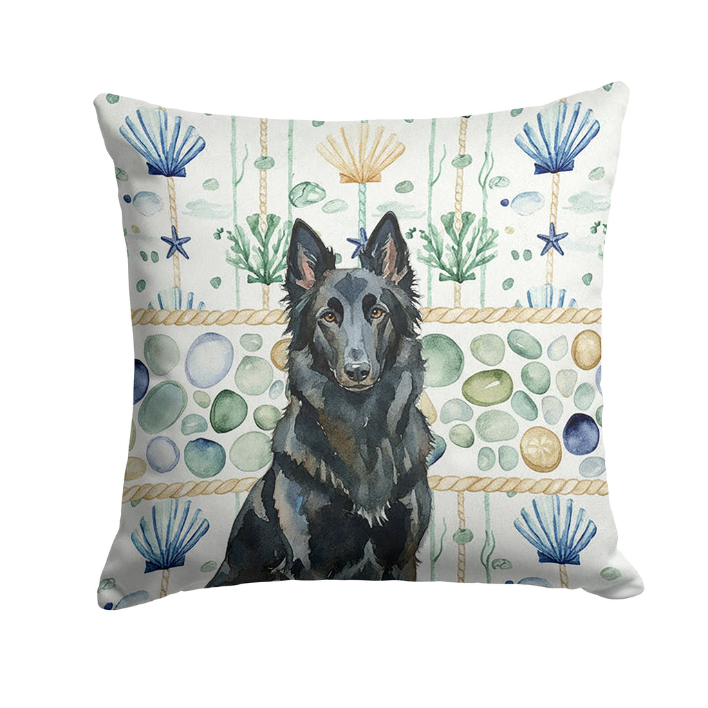 Belgian Sheepdog Groenendael Coastal Sea Glass Decorative Throw Pillow 14x14 Indoor Outdoor Accent Cushion, Fabric Cover with Insert for Sofa, Bed, Porch & Living Room