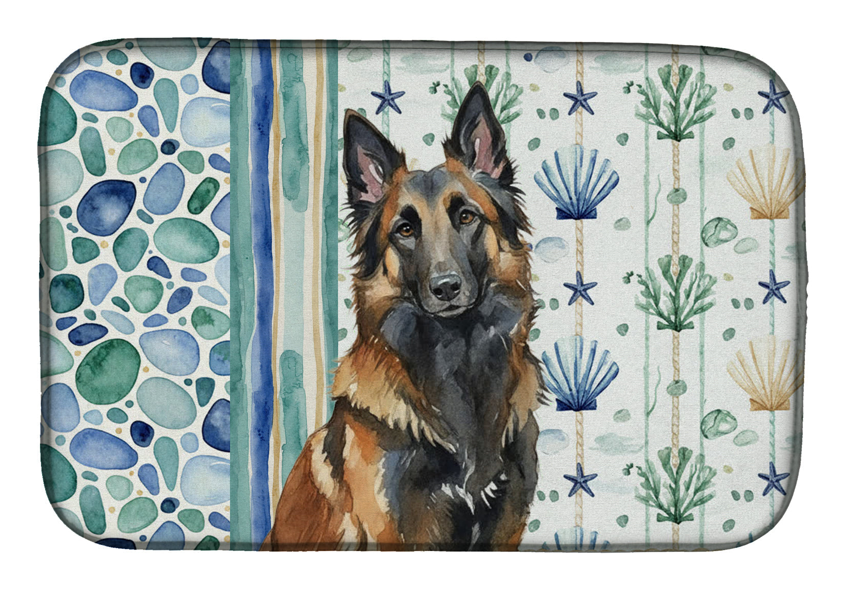 Belgian Tervuren Coastal Sea Glass Dish Drying Mat Absorbent Dish Drying Mat Pad for Kitchen Counter Dish Drainer Mat for Countertop, 14 x 21", Multicolor