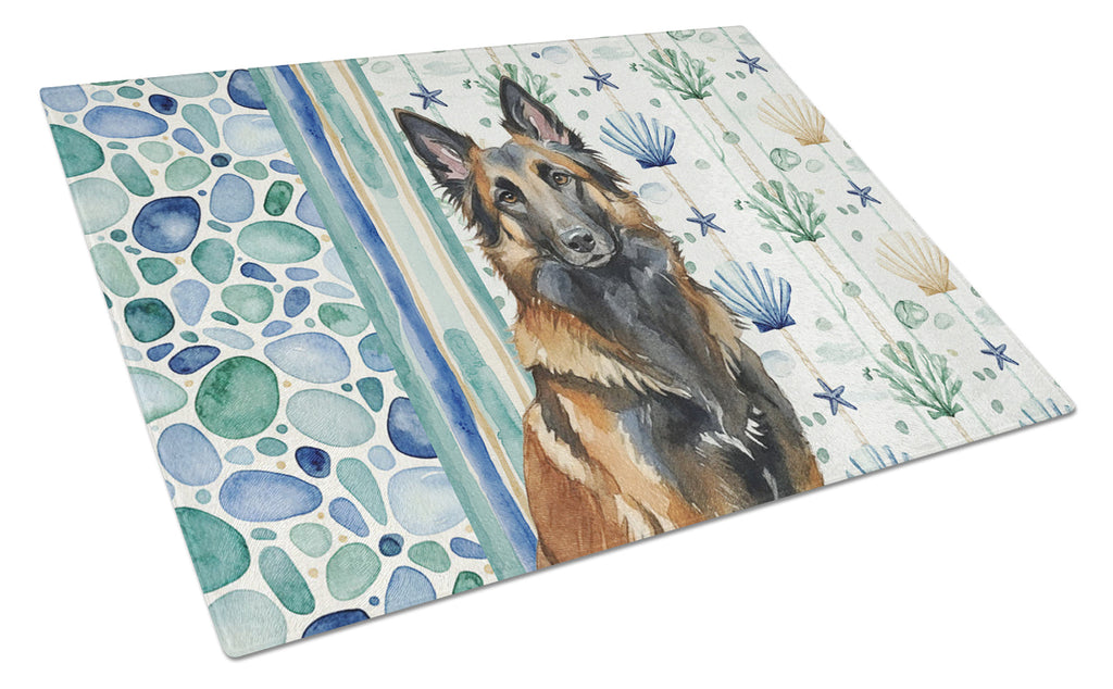 Belgian Tervuren Coastal Sea Glass Cutting Board Tempered Glass Kitchen Cutting Surface, Heat Resistant Chopping, Non-Slip Feet, Food Prep & Serving