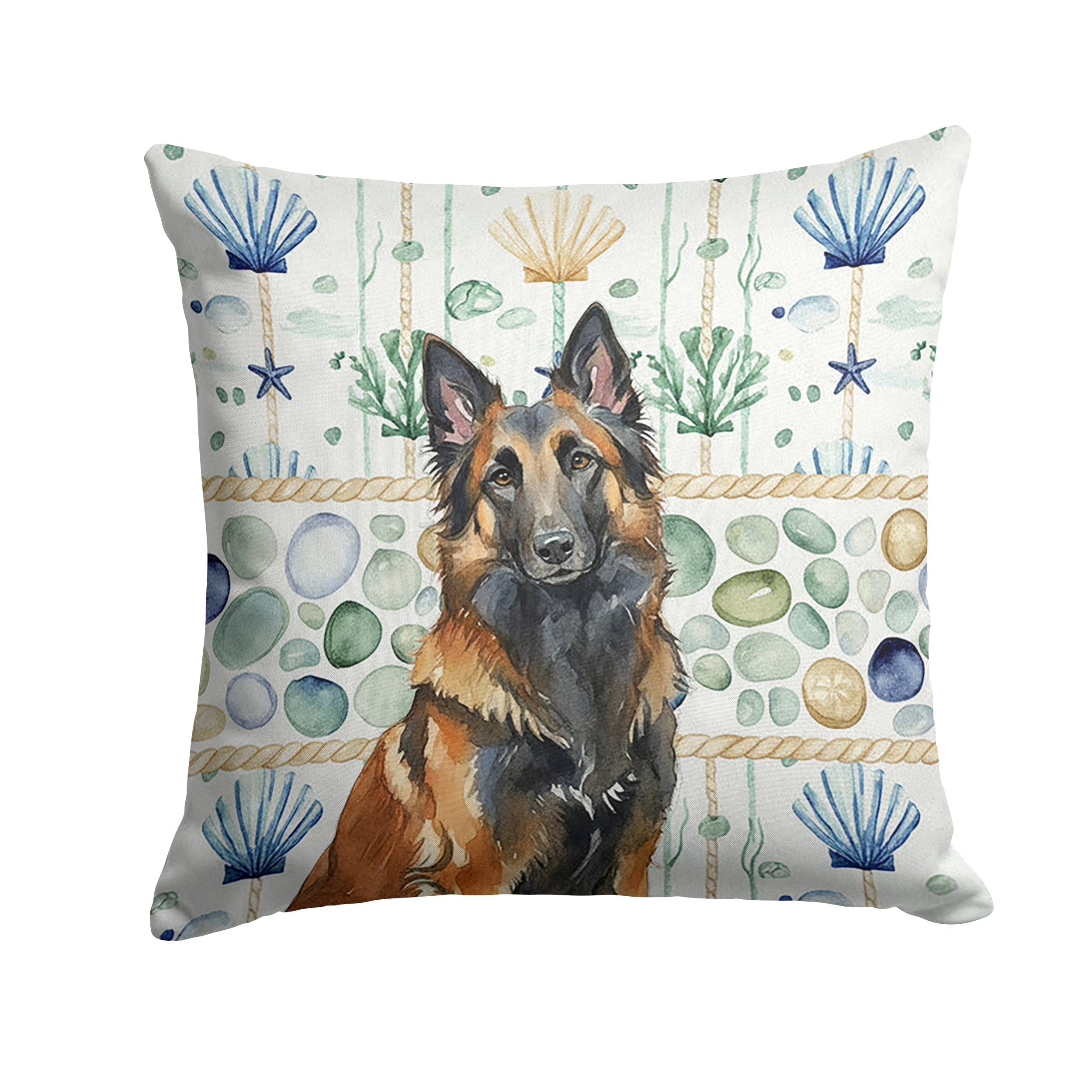 Belgian Tervuren Coastal Sea Glass Decorative Throw Pillow 18x18 Indoor Outdoor Accent Cushion, Fabric Cover with Insert for Sofa, Bed, Porch & Living Room