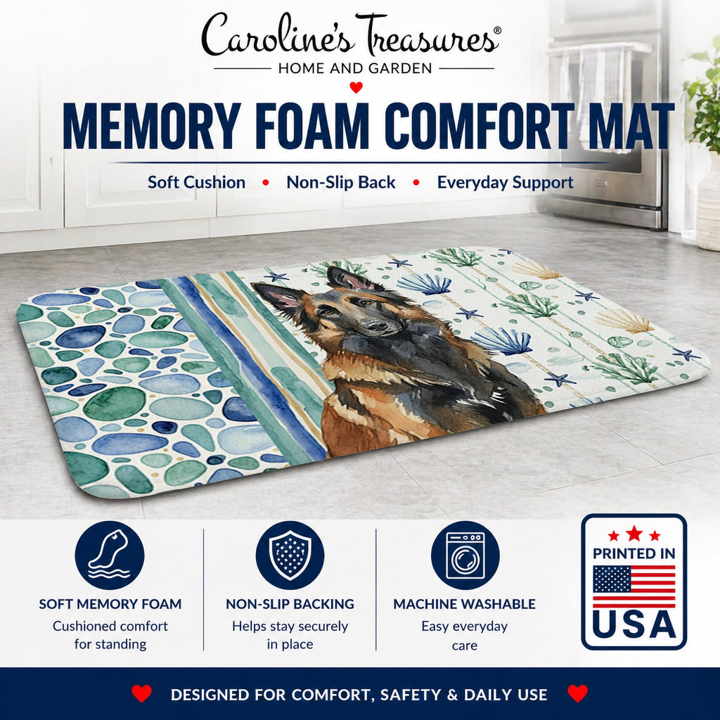 Belgian Tervuren Coastal Sea Glass Memory Foam Kitchen Mat Machine Washable Anti-Fatigue Cushion Comfort Bath or Kitchen Rug
