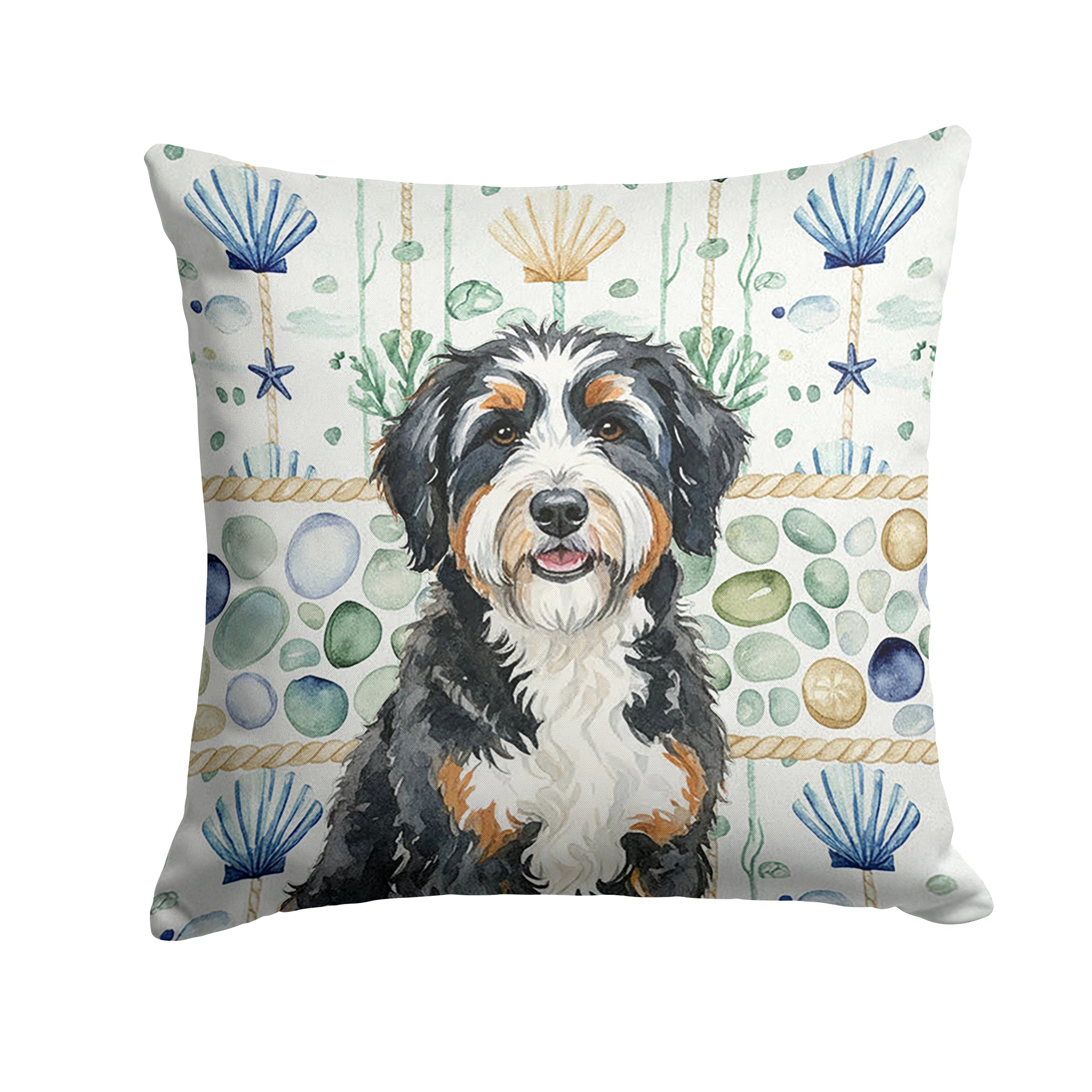 Berndoodle Coastal Sea Glass Decorative Throw Pillow 18x18 Indoor Outdoor Accent Cushion, Fabric Cover with Insert for Sofa, Bed, Porch & Living Room