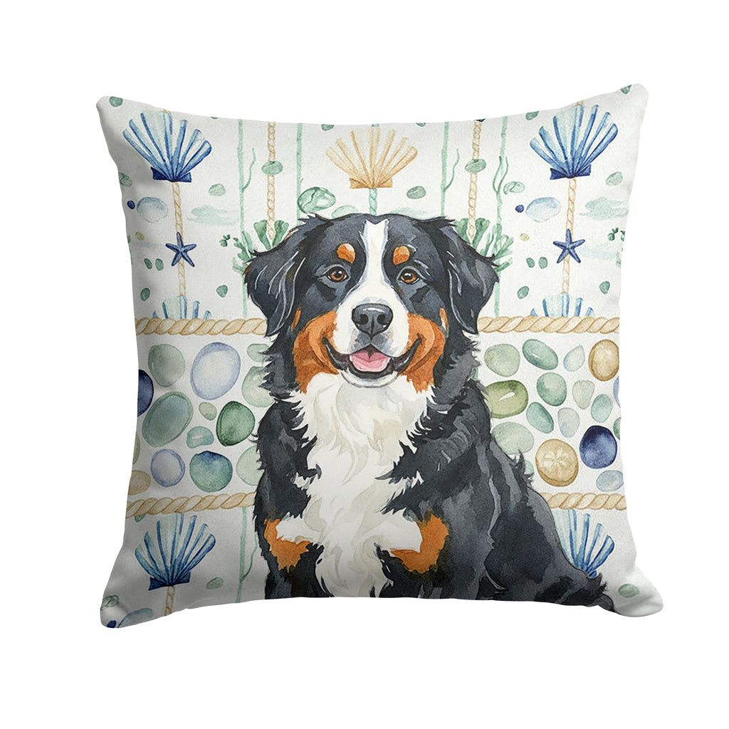 Bernese Mountain Dog Coastal Sea Glass Decorative Throw Pillow 14x14 Indoor Outdoor Accent Cushion, Fabric Cover with Insert for Sofa, Bed, Porch & Living Room