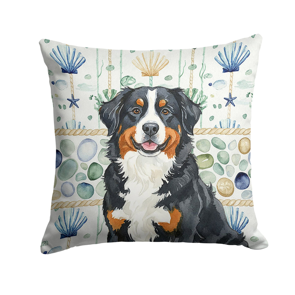Bernese Mountain Dog Coastal Sea Glass Decorative Throw Pillow 18x18 Indoor Outdoor Accent Cushion, Fabric Cover with Insert for Sofa, Bed, Porch & Living Room