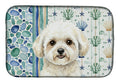 White and Cream Bichon Frise Coastal Sea Glass Dish Drying Mat Absorbent Dish Drying Mat Pad for Kitchen Counter Dish Drainer Mat for Countertop, 14 x 21", Multicolor