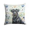 Black Russian Terrier Coastal Sea Glass Decorative Throw Pillow 14x14 Indoor Outdoor Accent Cushion, Fabric Cover with Insert for Sofa, Bed, Porch & Living Room