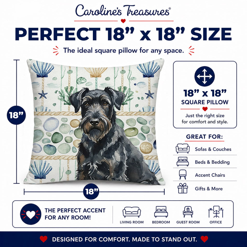 Black Russian Terrier Coastal Sea Glass Decorative Throw Pillow 18x18 Indoor Outdoor Accent Cushion, Fabric Cover with Insert for Sofa, Bed, Porch & Living Room