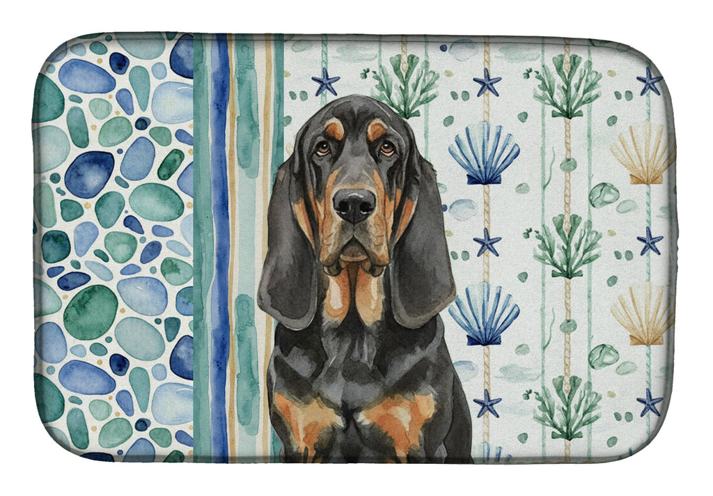 Black and Tan Bloodhound Coastal Sea Glass Dish Drying Mat Absorbent Dish Drying Mat Pad for Kitchen Counter Dish Drainer Mat for Countertop, 14 x 21", Multicolor