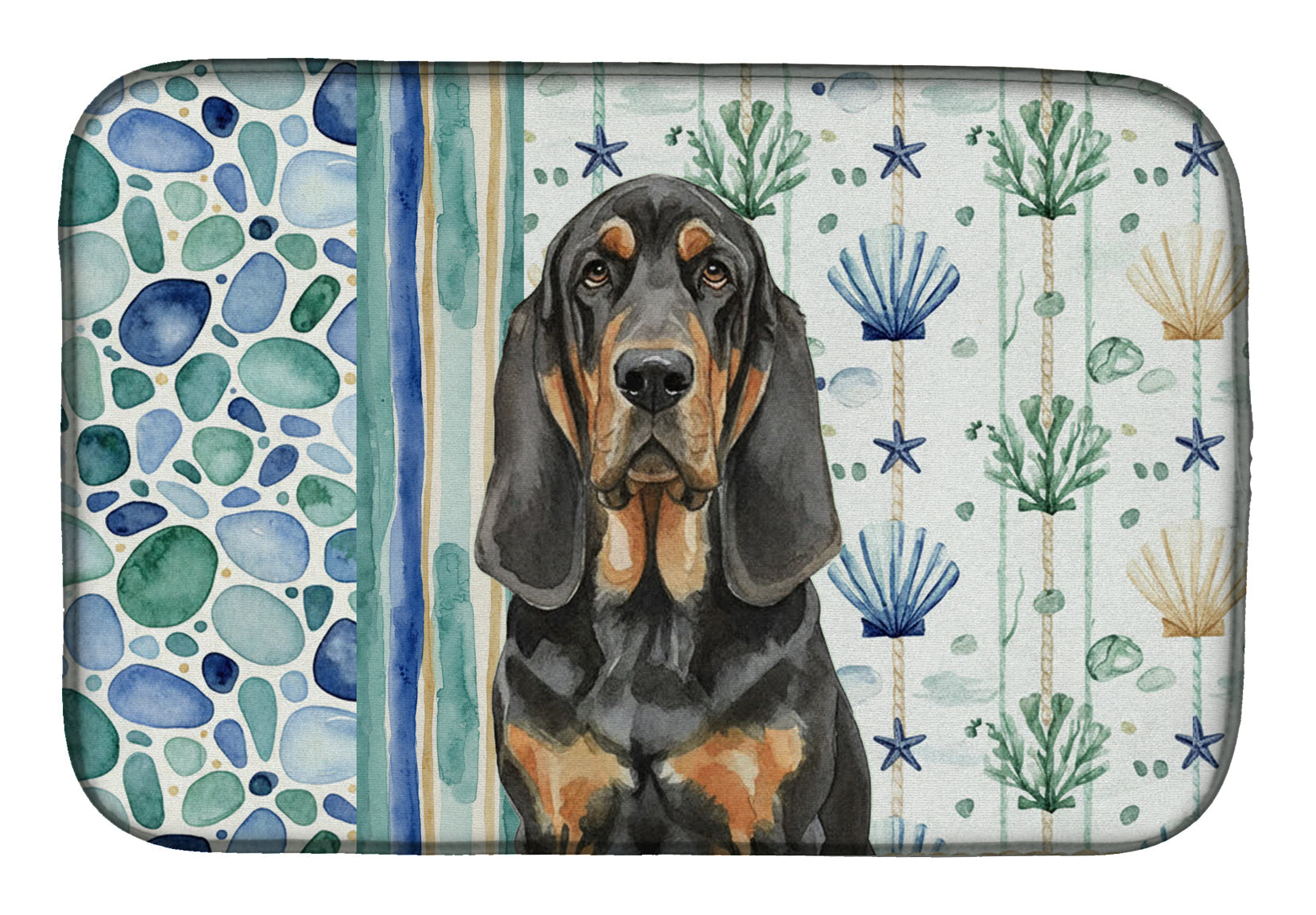 Black and Tan Bloodhound Coastal Sea Glass Dish Drying Mat Absorbent Dish Drying Mat Pad for Kitchen Counter Dish Drainer Mat for Countertop, 14 x 21", Multicolor