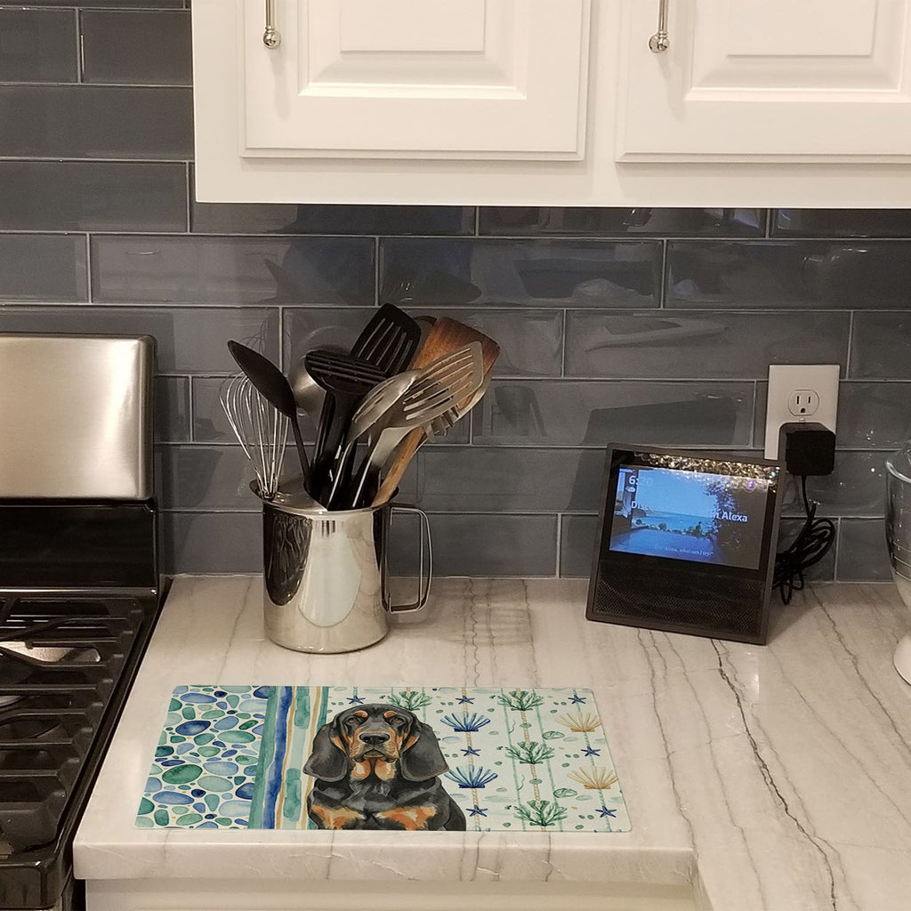 Black and Tan Bloodhound Coastal Sea Glass Cutting Board Tempered Glass Kitchen Cutting Surface, Heat Resistant Chopping, Non-Slip Feet, Food Prep & Serving