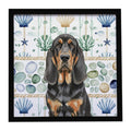 Black and Tan Bloodhound Coastal Sea Glass Framed Metal Print Bathroom, Kitchen, Office, Home Decor Wall Art Ready to Hang, Square, 8X8