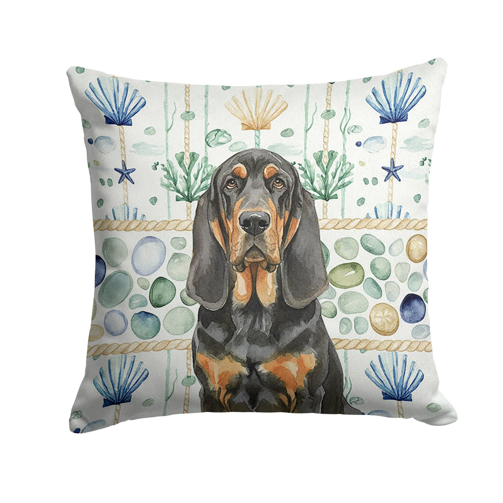 Black and Tan Bloodhound Coastal Sea Glass Decorative Throw Pillow 18x18 Indoor Outdoor Accent Cushion, Fabric Cover with Insert for Sofa, Bed, Porch & Living Room