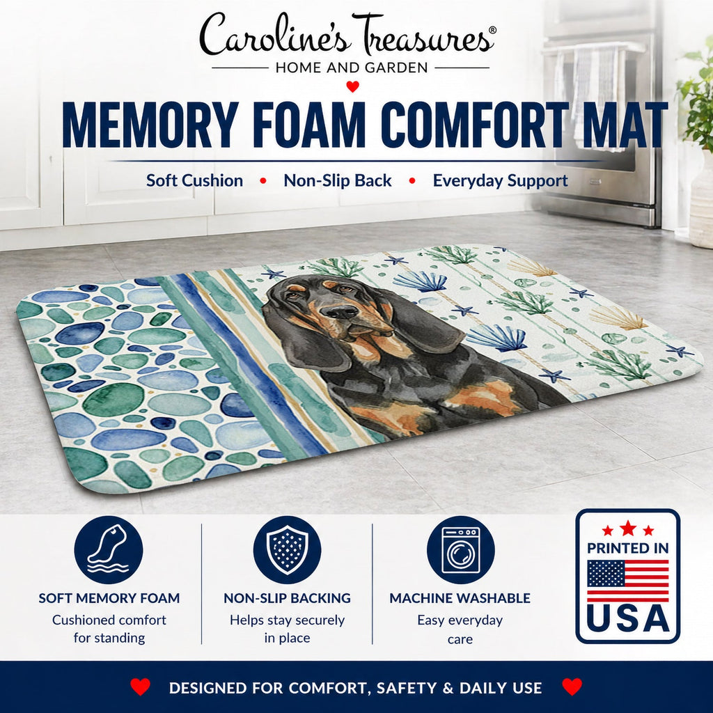 Black and Tan Bloodhound Coastal Sea Glass Memory Foam Kitchen Mat Machine Washable Anti-Fatigue Cushion Comfort Bath or Kitchen Rug
