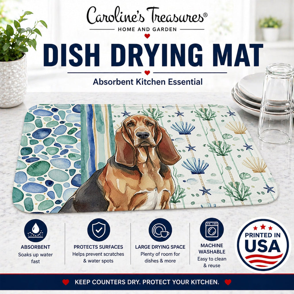 Liver and Tan Bloodhound Coastal Sea Glass Dish Drying Mat Absorbent Dish Drying Mat Pad for Kitchen Counter Dish Drainer Mat for Countertop, 14 x 21", Multicolor
