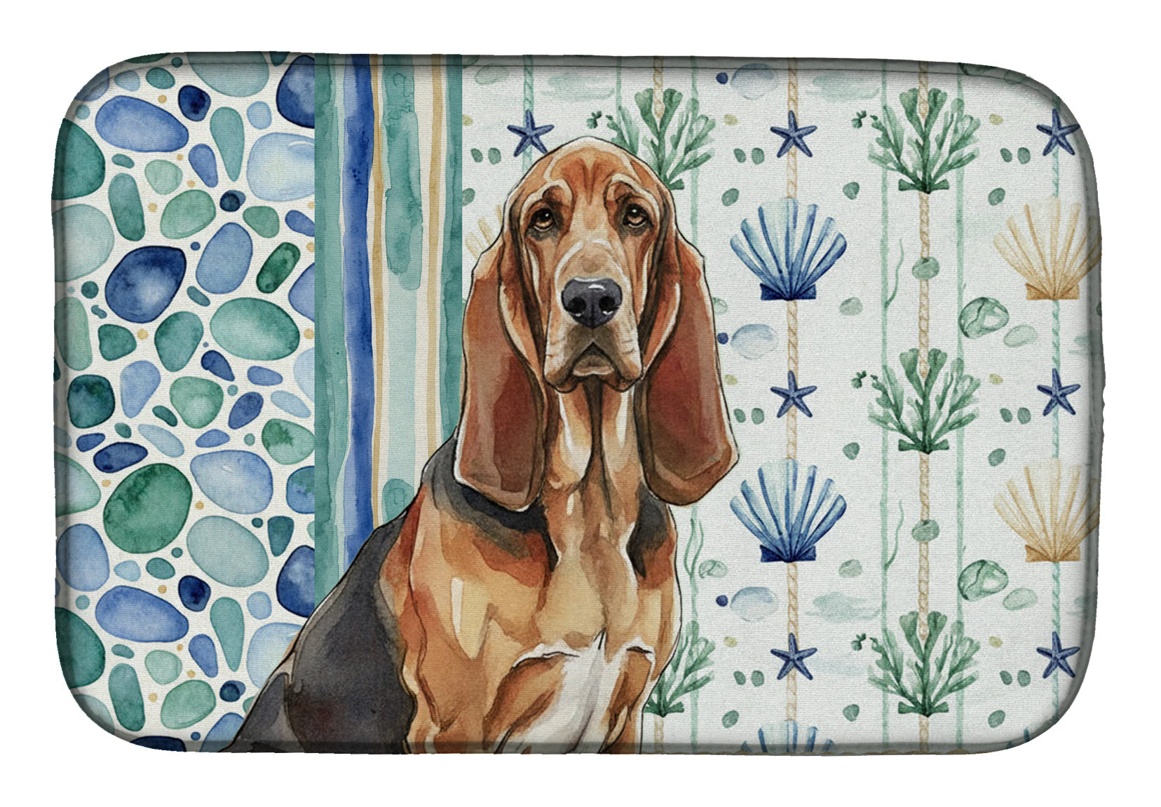 Liver and Tan Bloodhound Coastal Sea Glass Dish Drying Mat Absorbent Dish Drying Mat Pad for Kitchen Counter Dish Drainer Mat for Countertop, 14 x 21", Multicolor
