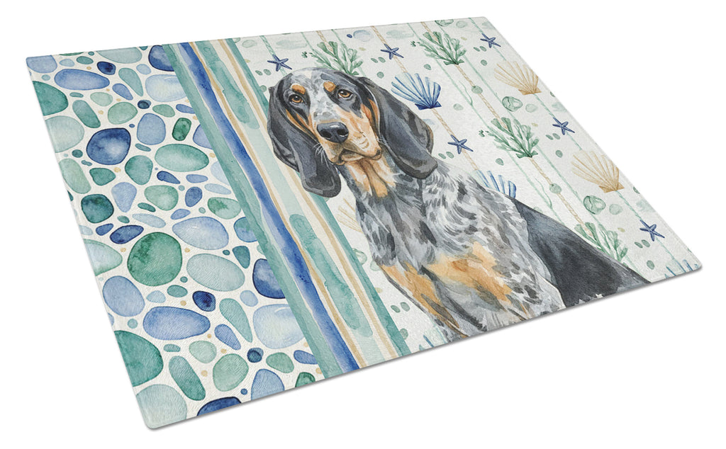 Bluetick Coonhound Coastal Sea Glass Cutting Board Tempered Glass Kitchen Cutting Surface, Heat Resistant Chopping, Non-Slip Feet, Food Prep & Serving