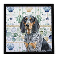 Bluetick Coonhound Coastal Sea Glass Framed Metal Print Bathroom, Kitchen, Office, Home Decor Wall Art Ready to Hang, Square, 8X8