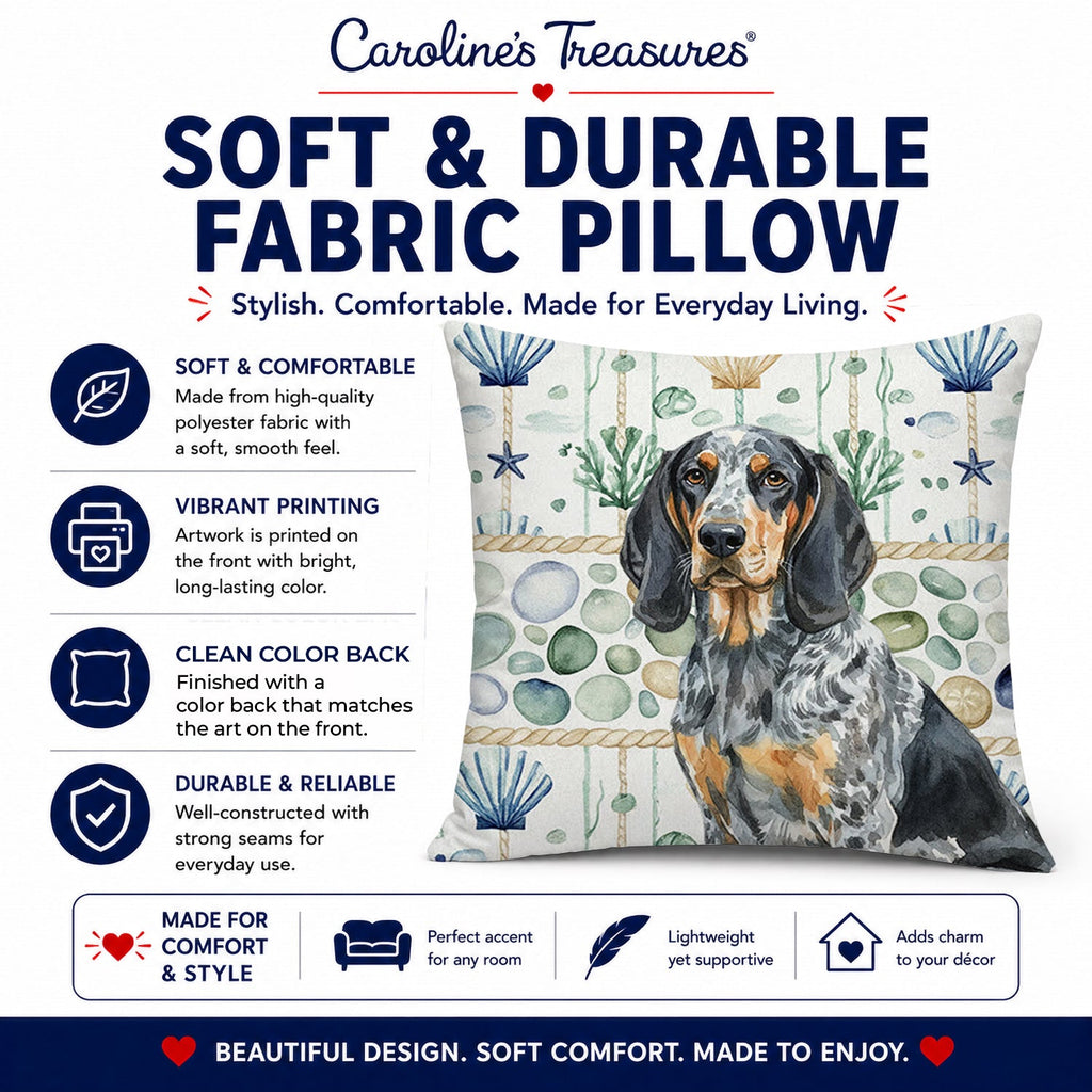Bluetick Coonhound Coastal Sea Glass Decorative Throw Pillow 18x18 Indoor Outdoor Accent Cushion, Fabric Cover with Insert for Sofa, Bed, Porch & Living Room
