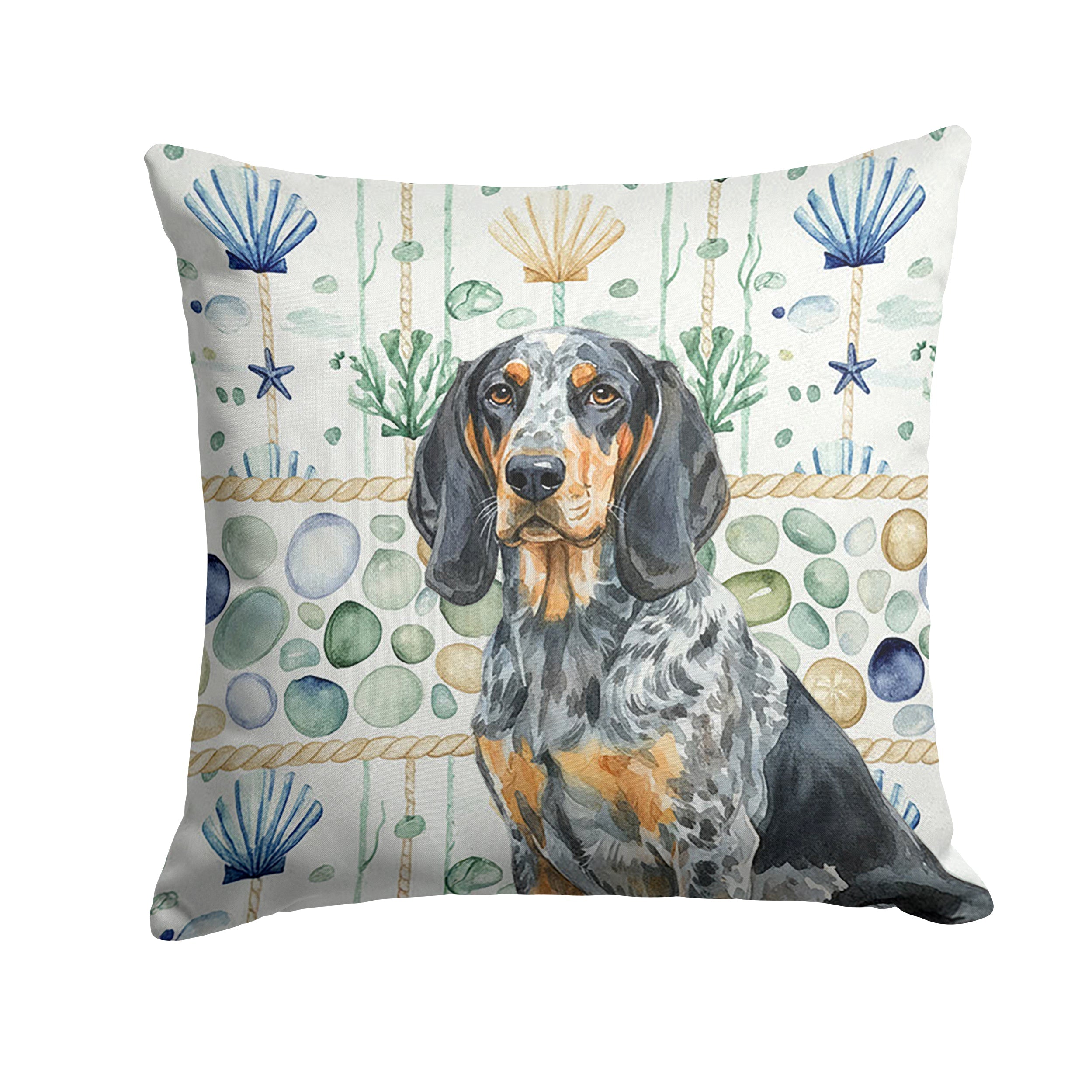 Bluetick Coonhound Coastal Sea Glass Decorative Throw Pillow 18x18 Indoor Outdoor Accent Cushion, Fabric Cover with Insert for Sofa, Bed, Porch & Living Room