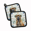 Brindle Boerboel Coastal Sea Glass Pot Holder Set of 2 Heat Resistant Quilted Hot Pads 7.5 x 7.5 Inch, Insulated Kitchen Trivets for Cooking & Baking
