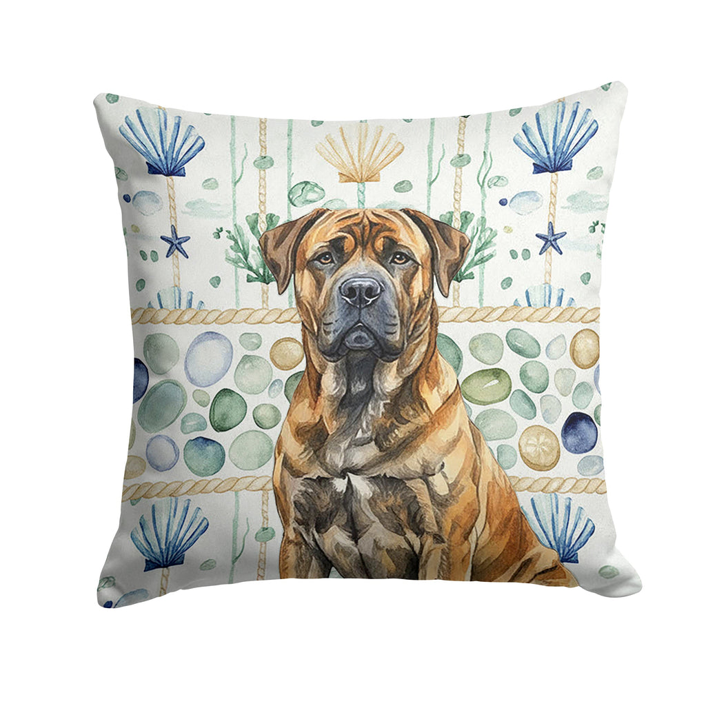 Brindle Boerboel Coastal Sea Glass Decorative Throw Pillow 18x18 Indoor Outdoor Accent Cushion, Fabric Cover with Insert for Sofa, Bed, Porch & Living Room