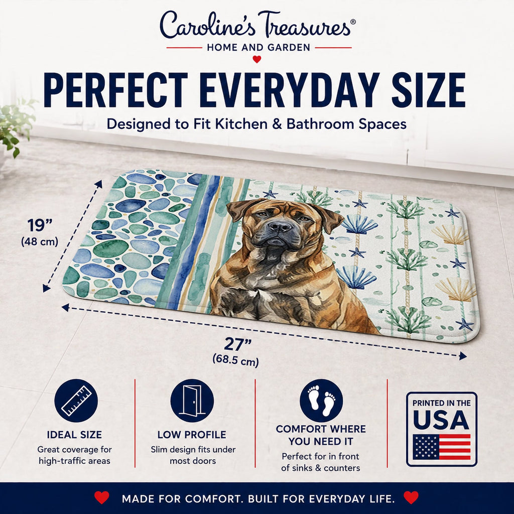 Brindle Boerboel Coastal Sea Glass Memory Foam Kitchen Mat Machine Washable Anti-Fatigue Cushion Comfort Bath or Kitchen Rug