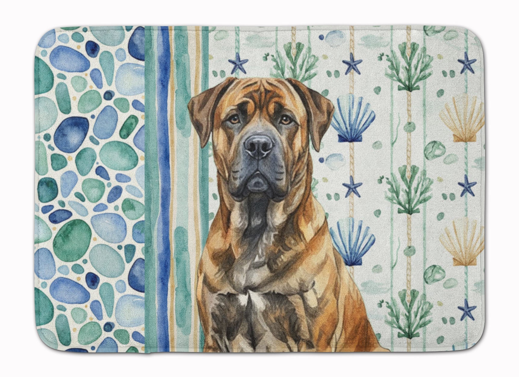 Brindle Boerboel Coastal Sea Glass Memory Foam Kitchen Mat Machine Washable Anti-Fatigue Cushion Comfort Bath or Kitchen Rug