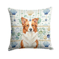 Red and White Border Collie Coastal Sea Glass Decorative Throw Pillow 18x18 Indoor Outdoor Accent Cushion, Fabric Cover with Insert for Sofa, Bed, Porch & Living Room