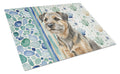 Grizzle and Tan Border Terrier Coastal Sea Glass Cutting Board Tempered Glass Kitchen Cutting Surface, Heat Resistant Chopping, Non-Slip Feet, Food Prep & Serving