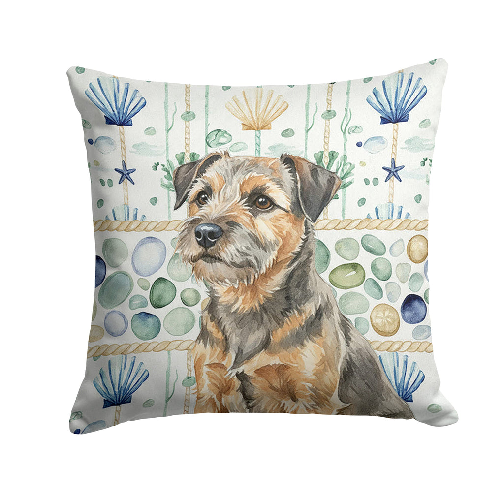 Grizzle and Tan Border Terrier Coastal Sea Glass Decorative Throw Pillow 18x18 Indoor Outdoor Accent Cushion, Fabric Cover with Insert for Sofa, Bed, Porch & Living Room