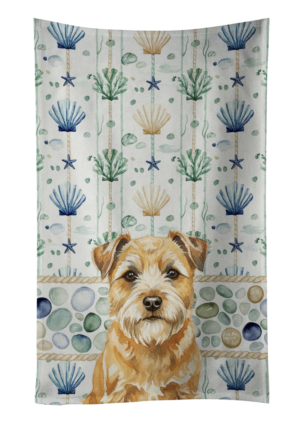 Wheaten Border Terrier Coastal Sea Glass Kitchen Towel Velour Plush Front and Cotton Loop Back Machine Washable