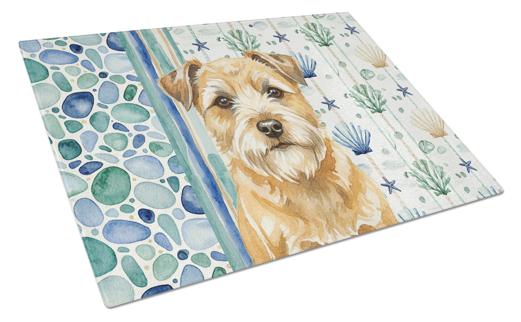 Wheaten Border Terrier Coastal Sea Glass Cutting Board Tempered Glass Kitchen Cutting Surface, Heat Resistant Chopping, Non-Slip Feet, Food Prep & Serving