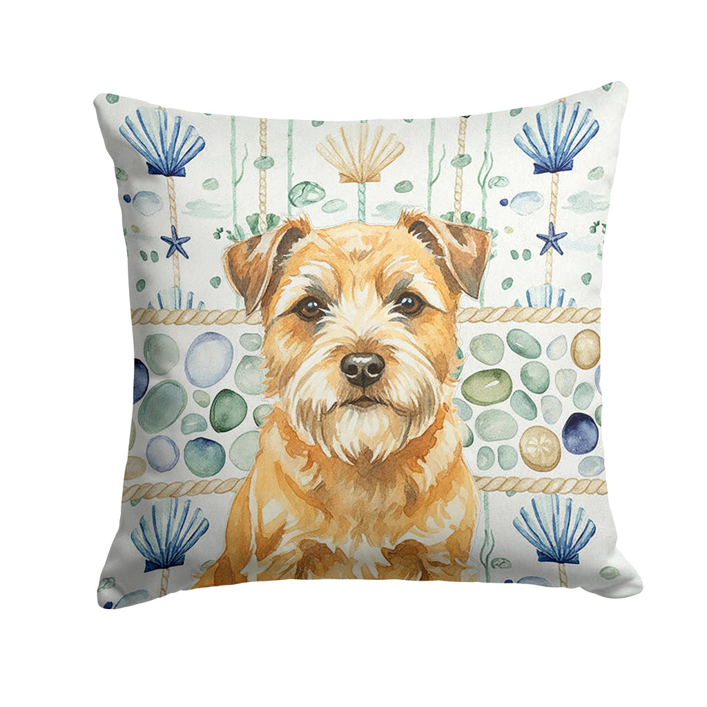 Wheaten Border Terrier Coastal Sea Glass Decorative Throw Pillow 18x18 Indoor Outdoor Accent Cushion, Fabric Cover with Insert for Sofa, Bed, Porch & Living Room