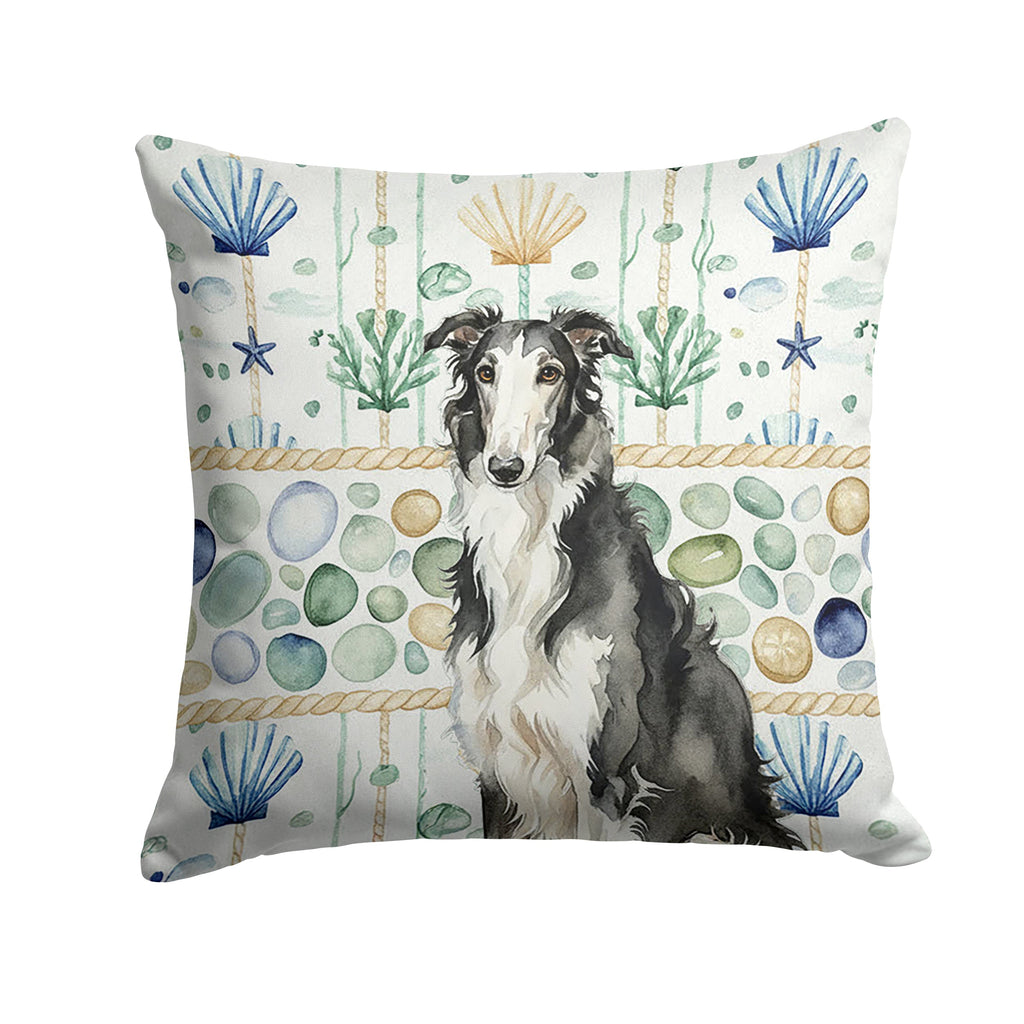 Black and White Borzoi Coastal Sea Glass Decorative Throw Pillow 18x18 Indoor Outdoor Accent Cushion, Fabric Cover with Insert for Sofa, Bed, Porch & Living Room