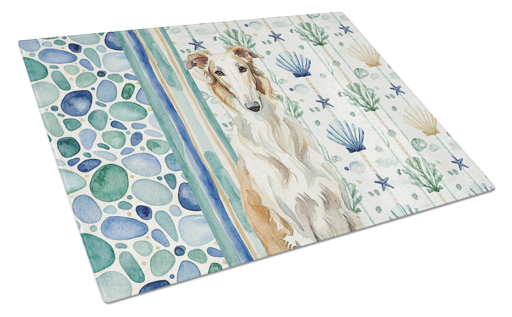 Borzoi Coastal Sea Glass Cutting Board Tempered Glass Kitchen Cutting Surface, Heat Resistant Chopping, Non-Slip Feet, Food Prep & Serving