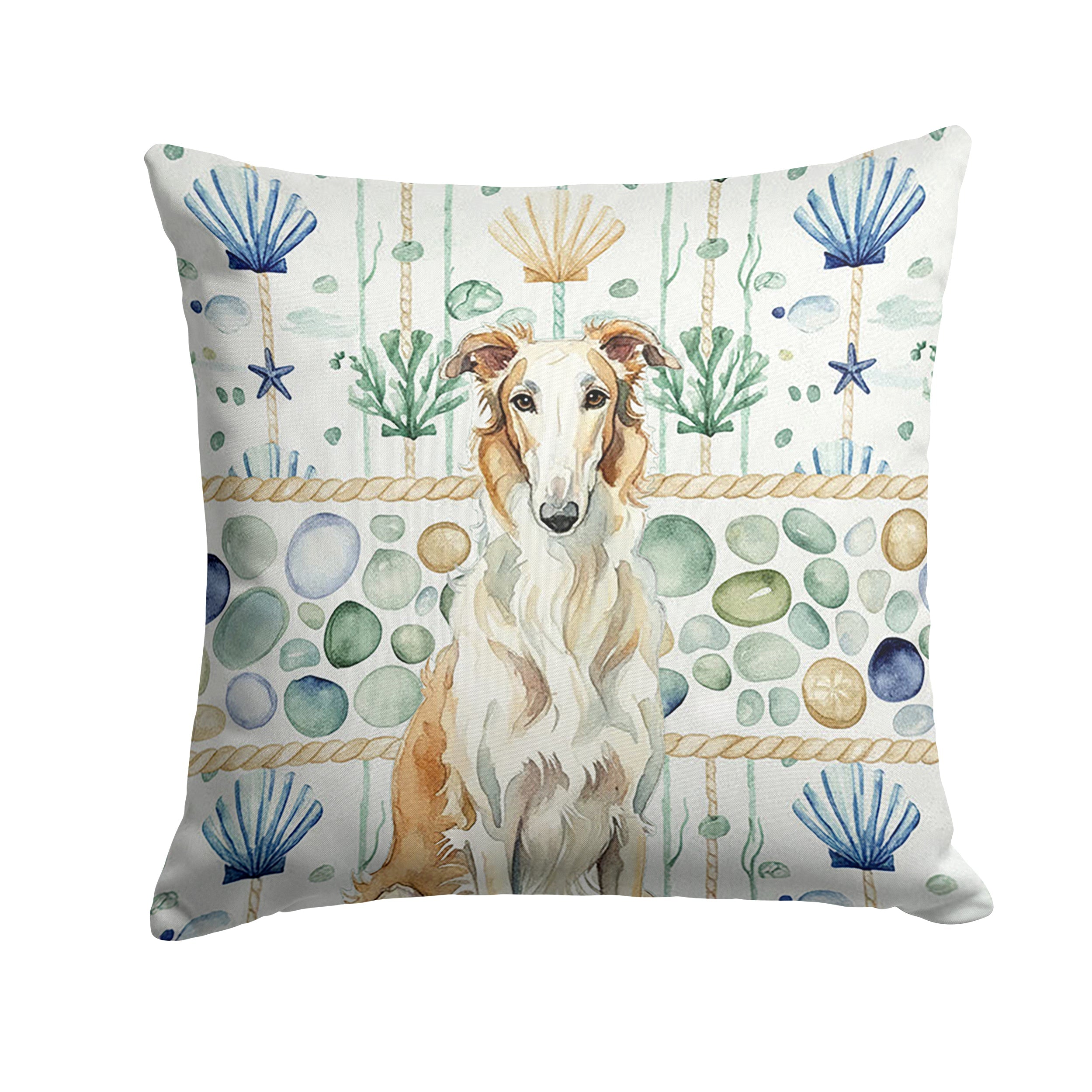 Borzoi Coastal Sea Glass Decorative Throw Pillow 14x14 Indoor Outdoor Accent Cushion, Fabric Cover with Insert for Sofa, Bed, Porch & Living Room