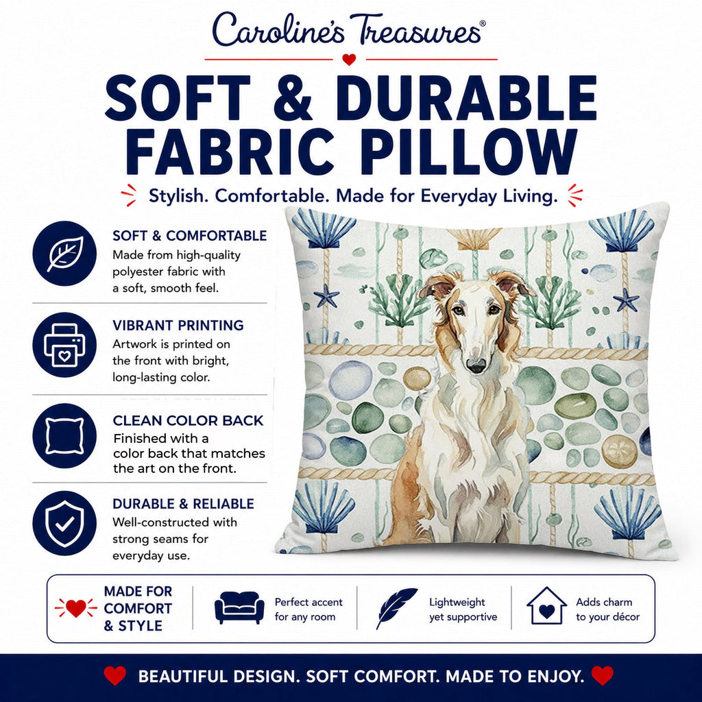 Borzoi Coastal Sea Glass Decorative Throw Pillow 18x18 Indoor Outdoor Accent Cushion, Fabric Cover with Insert for Sofa, Bed, Porch & Living Room