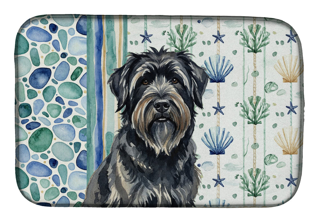 Bouvier des Flandres Coastal Sea Glass Dish Drying Mat Absorbent Dish Drying Mat Pad for Kitchen Counter Dish Drainer Mat for Countertop, 14 x 21", Multicolor