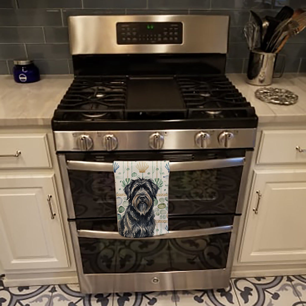 Bouvier des Flandres Coastal Sea Glass Kitchen Towel Velour Plush Front and Cotton Loop Back Machine Washable
