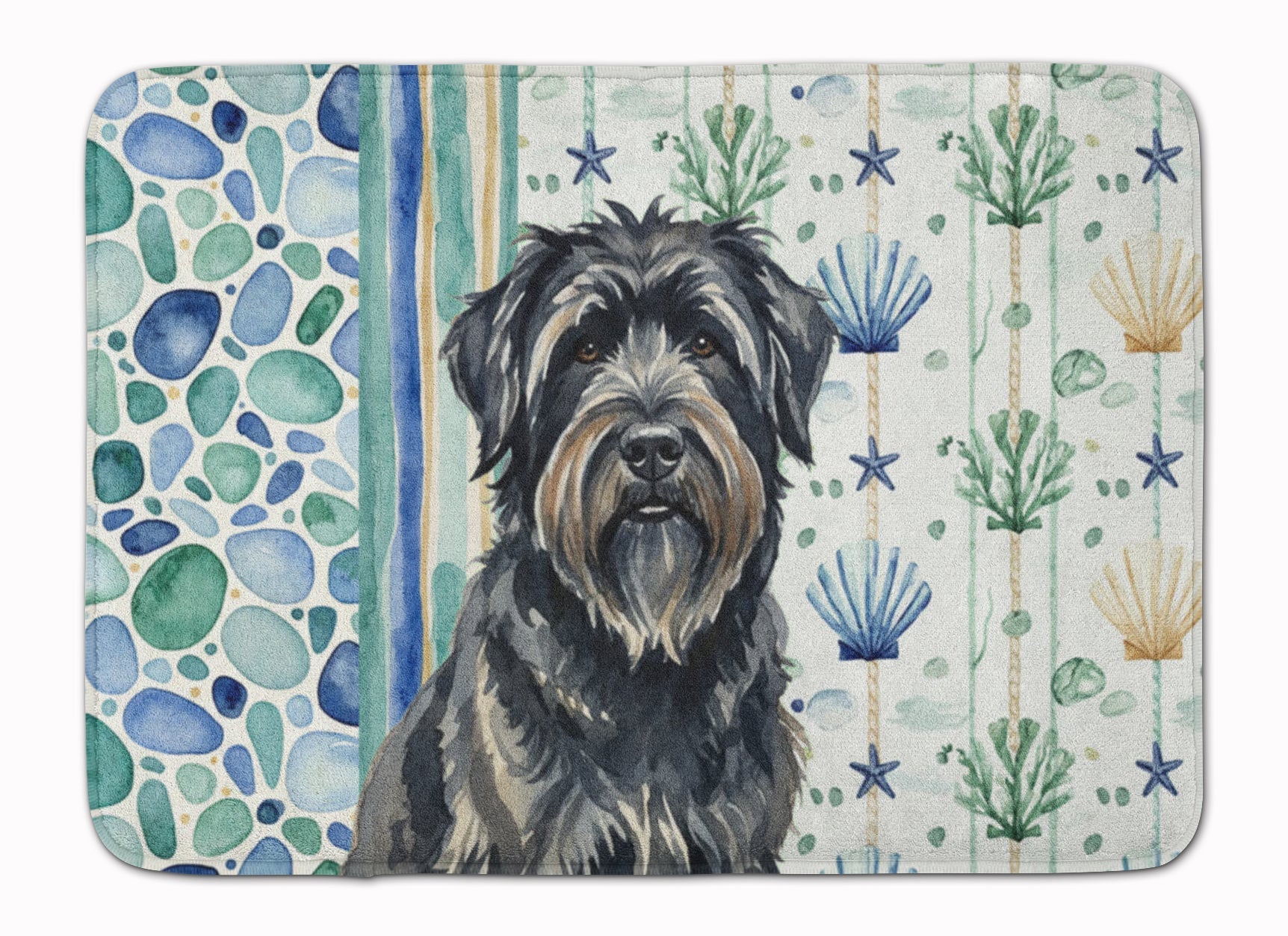 Bouvier des Flandres Coastal Sea Glass Memory Foam Kitchen Mat Machine Washable Anti-Fatigue Cushion Comfort Bath or Kitchen Rug