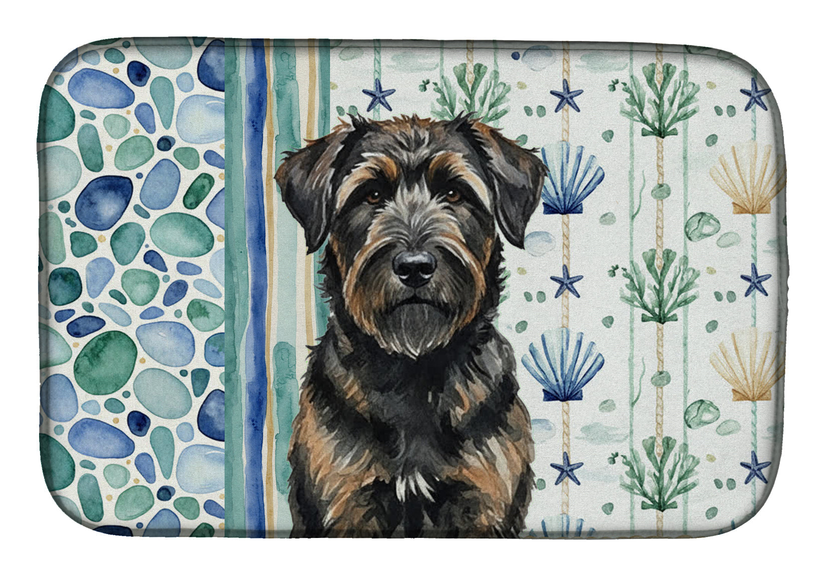 Brindle Bouvier des Flandres Coastal Sea Glass Dish Drying Mat Absorbent Dish Drying Mat Pad for Kitchen Counter Dish Drainer Mat for Countertop, 14 x 21", Multicolor