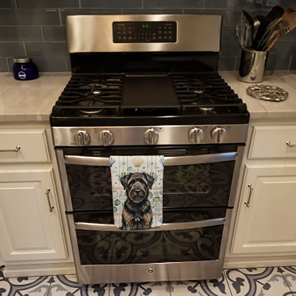 Brindle Bouvier des Flandres Coastal Sea Glass Kitchen Towel Velour Plush Front and Cotton Loop Back Machine Washable