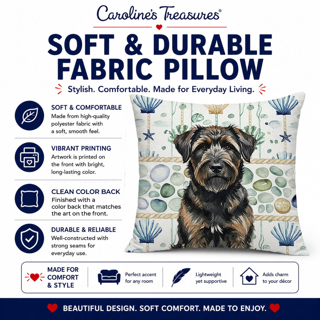 Brindle Bouvier des Flandres Coastal Sea Glass Decorative Throw Pillow 18x18 Indoor Outdoor Accent Cushion, Fabric Cover with Insert for Sofa, Bed, Porch & Living Room