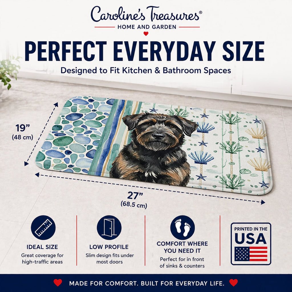 Brindle Bouvier des Flandres Coastal Sea Glass Memory Foam Kitchen Mat Machine Washable Anti-Fatigue Cushion Comfort Bath or Kitchen Rug