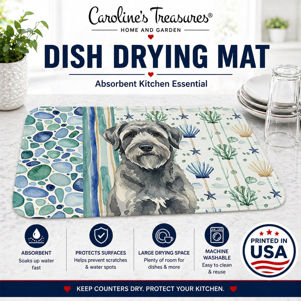 Gray Bouvier des Flandres Coastal Sea Glass Dish Drying Mat Absorbent Dish Drying Mat Pad for Kitchen Counter Dish Drainer Mat for Countertop, 14 x 21", Multicolor
