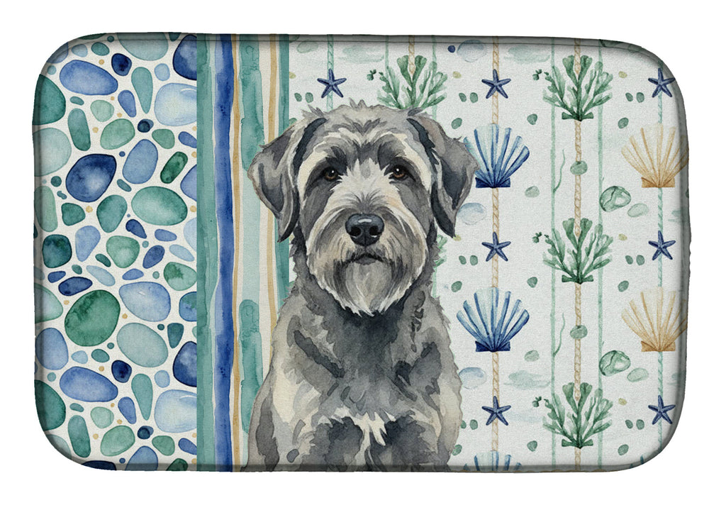 Gray Bouvier des Flandres Coastal Sea Glass Dish Drying Mat Absorbent Dish Drying Mat Pad for Kitchen Counter Dish Drainer Mat for Countertop, 14 x 21", Multicolor